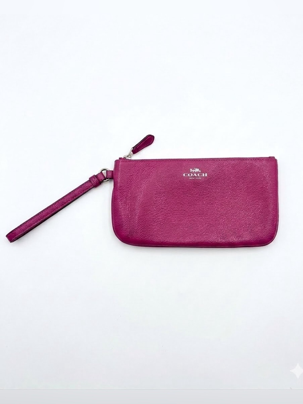 Coach Magenta Pebbled Leather Large Phone Case Wristlet Silver